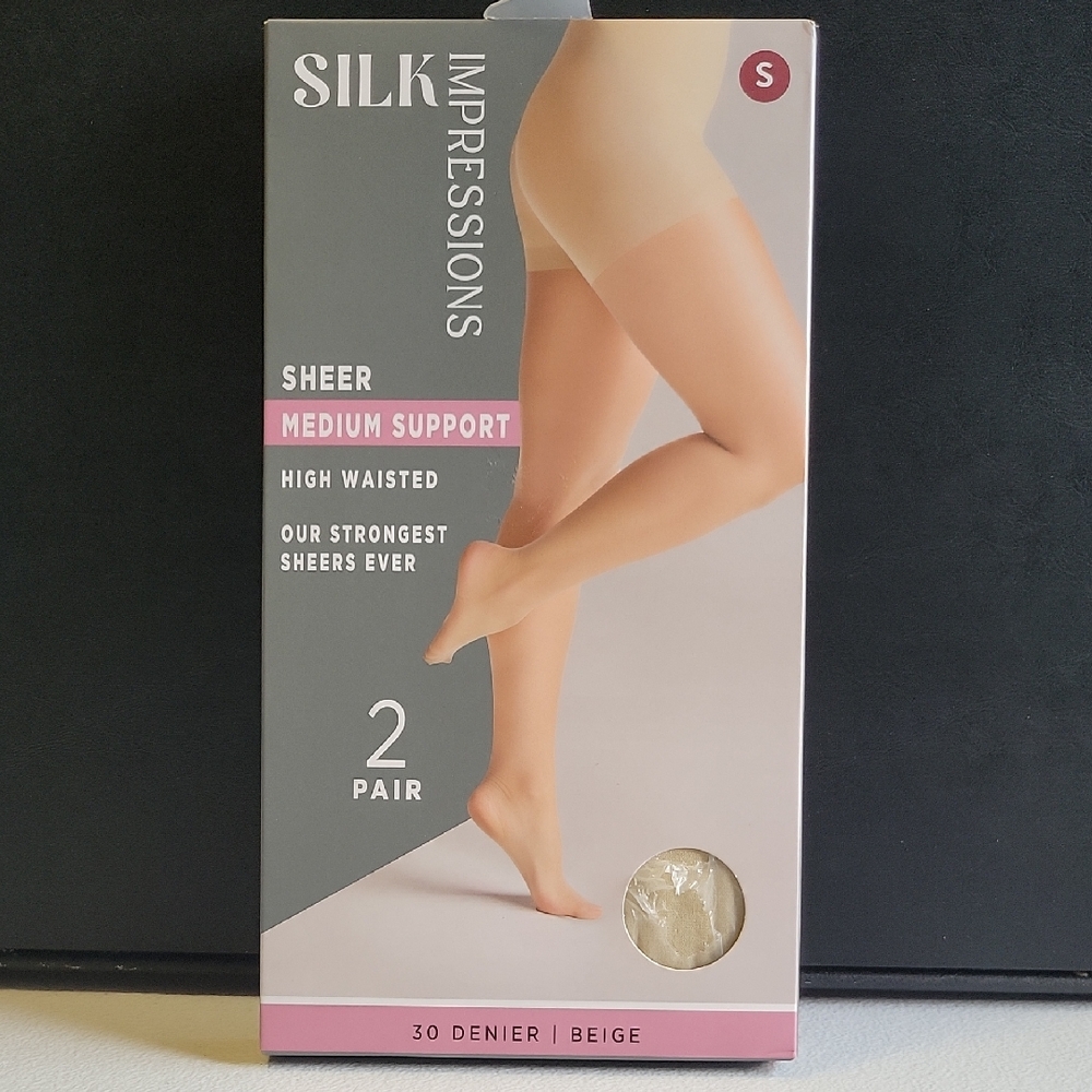Impressions Sheer Medium Support High-Waisted Tights in Beige - 2 Pair. O6